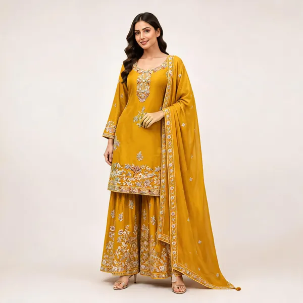 Yellow_Georgette_Kurta_Set_For_Women
