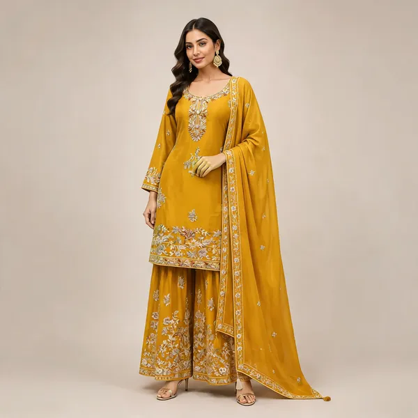 Yellow_Georgette_Kurta_Set_For_Women