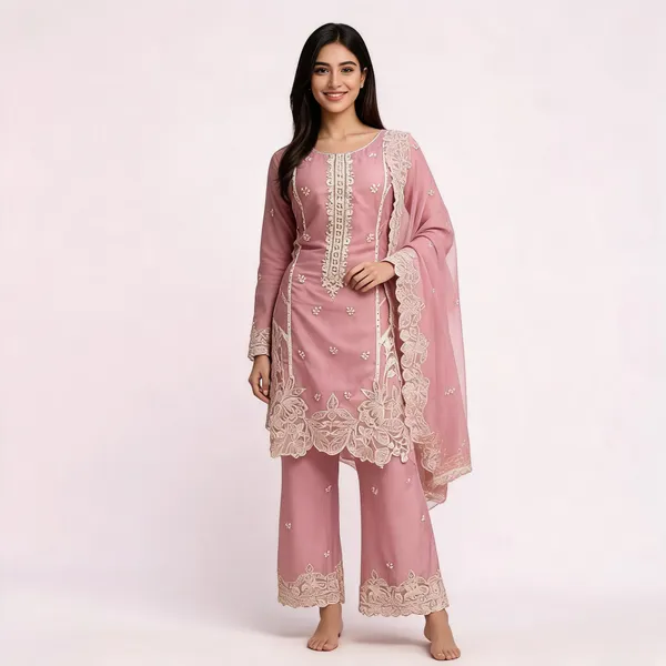 Pink_Soft_Silk_Kurta_Set_For_Women