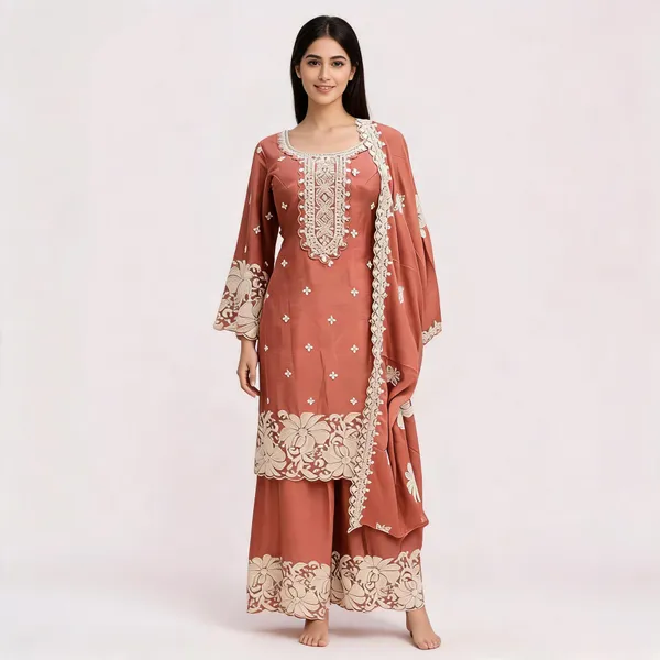 Rust_Soft_Silk_Kurta_Set_For_Women