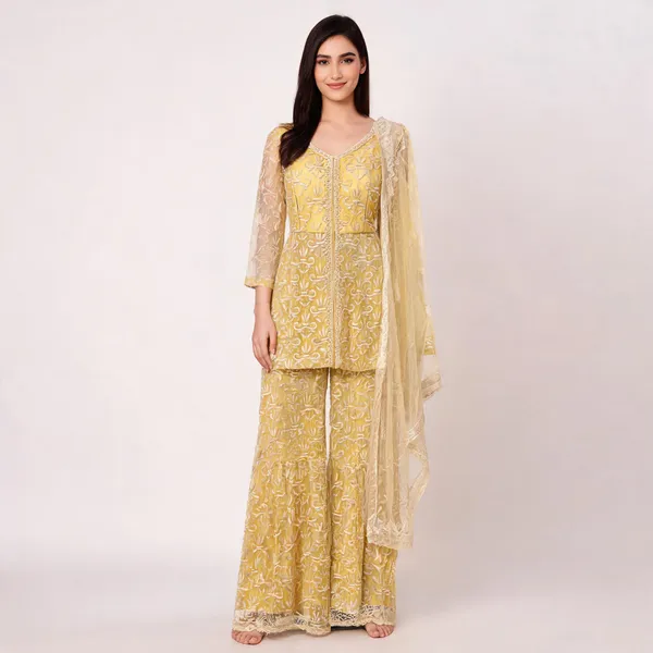 Yellow_Net_Kurta_Set_For_Women
