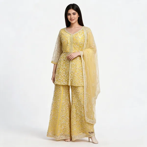 Yellow_Net_Kurta_Set_For_Women