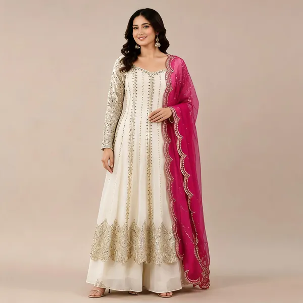White_Georgette_Kurta_Set_For_Women