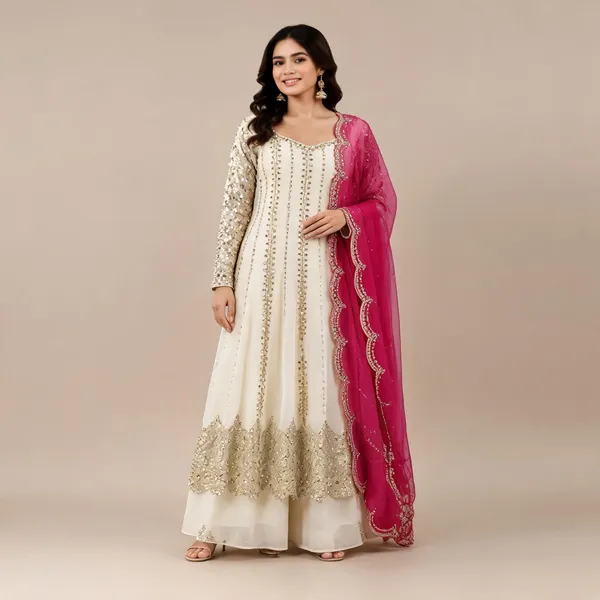 White_Georgette_Kurta_Set_For_Women