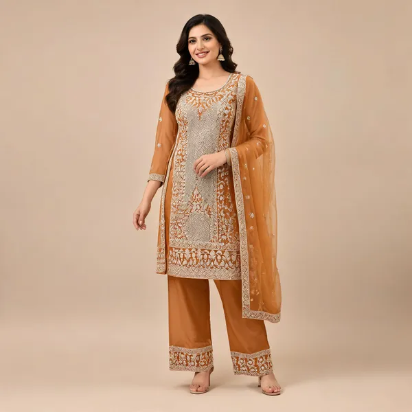 Orange_Organza_Net_Kurta_Set_For_Women
