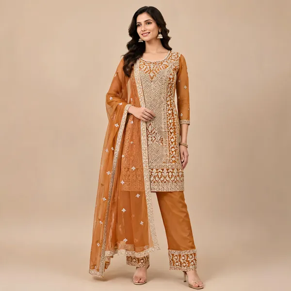 Orange_Organza_Net_Kurta_Set_For_Women
