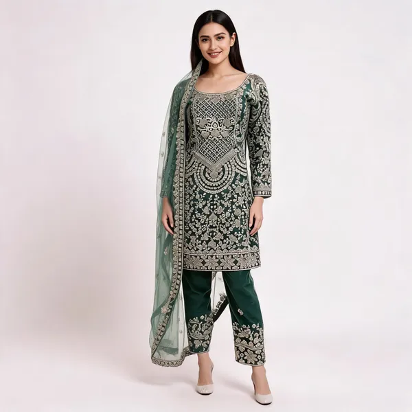Green_Net_Kurta_Set_For_Women