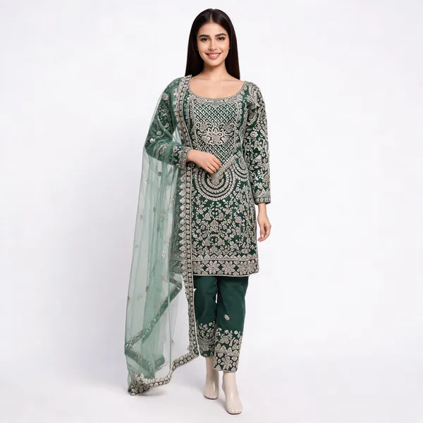 Green_Net_Kurta_Set_For_Women
