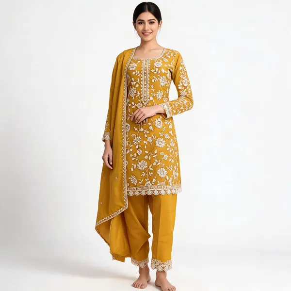 Yellow_Georgette_Kurta_Set_For_Women