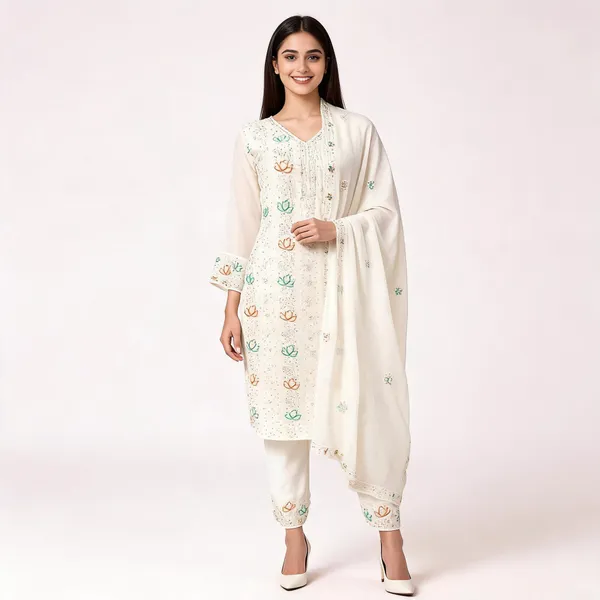 White_Georgette_Kurta_Set_For_Women