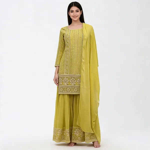 Yellow_Georgette_Kurta_Set_For_Women