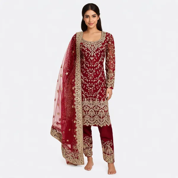 Marron_Net_Kurta_Set_For_Women