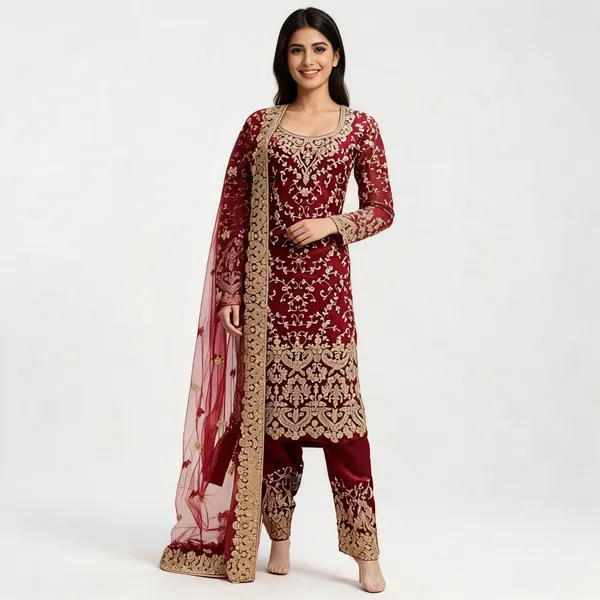 Marron_Net_Kurta_Set_For_Women