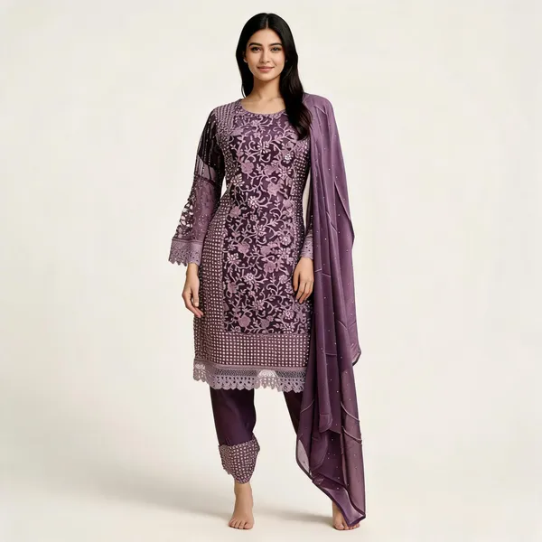 Lavender_Net_Kurta_Set_For_Women