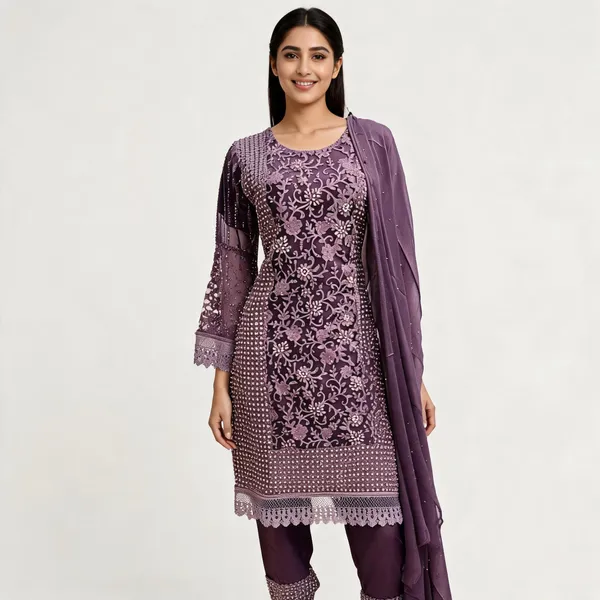 Lavender_Net_Kurta_Set_For_Women
