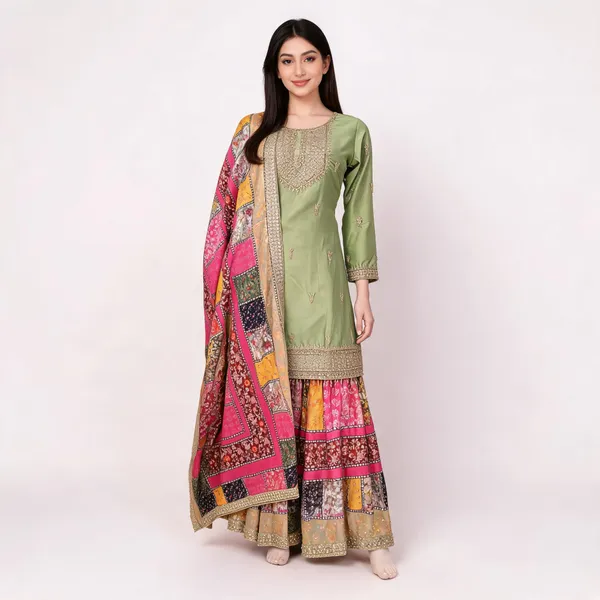 Pista_Green_Vichitra_Kurta_Set_For_Women