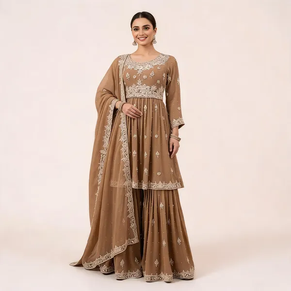 Beige_Georgette_Kurta_Set_For_Women