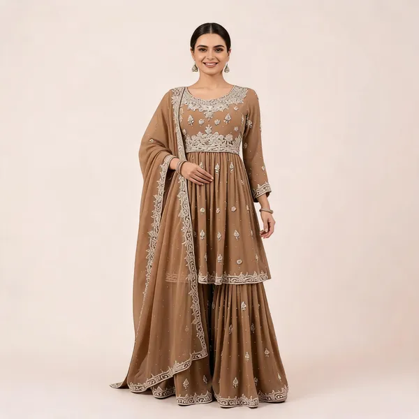 Beige_Georgette_Kurta_Set_For_Women