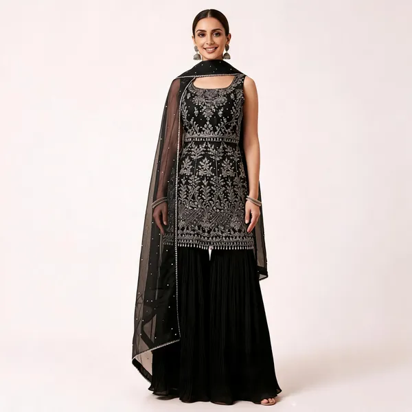 Black_Net_Kurta_Set_For_Women