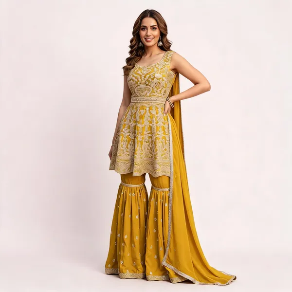 Yellow_Georgette_Kurta_Set_For_Women