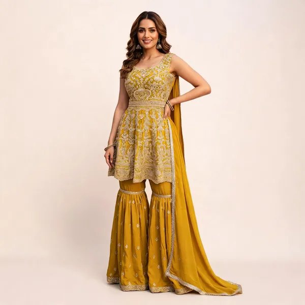 Yellow_Georgette_Kurta_Set_For_Women