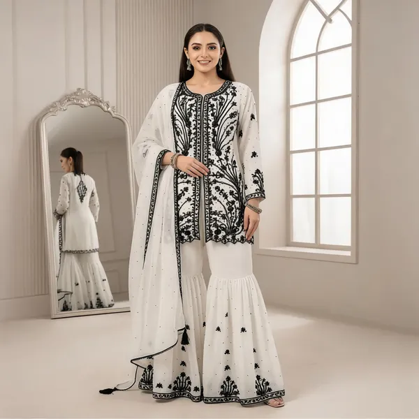 Black_&_White_Georgette_Kurta_Set_For_Women