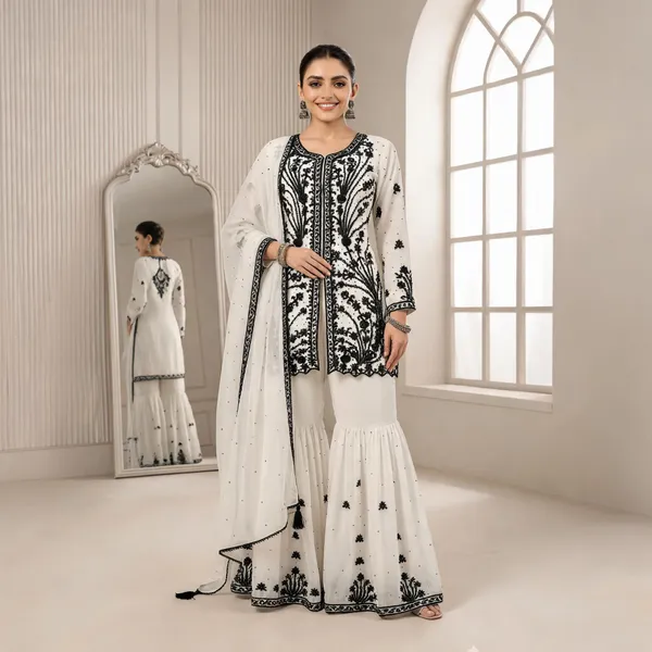 Black_&_White_Georgette_Kurta_Set_For_Women