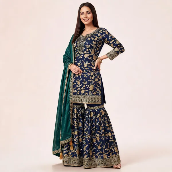 Blue_Vichitra_Kurta_Set_For_Women