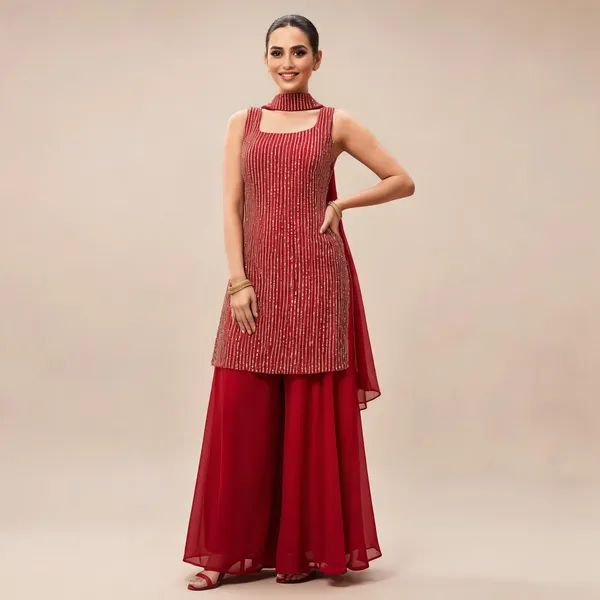 Red_Georgette_Kurta_Set_For_Women