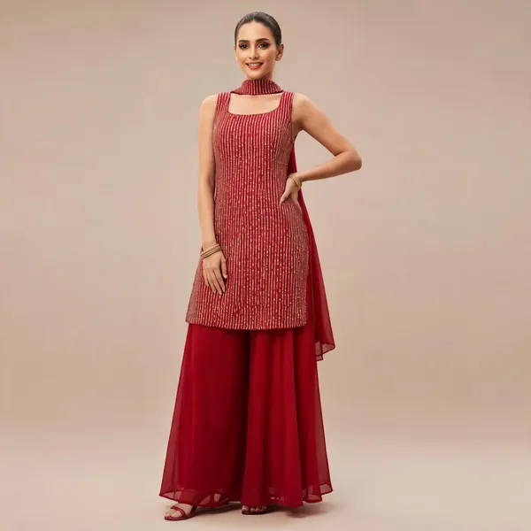 Red_Georgette_Kurta_Set_For_Women