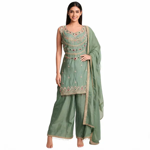 Olive_Green_Silk_Kurta_Set_For_Women