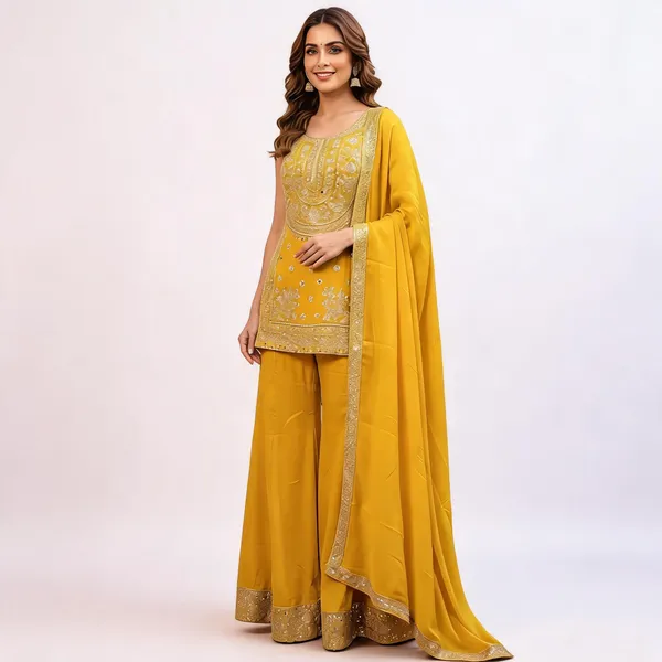 Yellow_Vichitra_Kurta_Set_For_Women