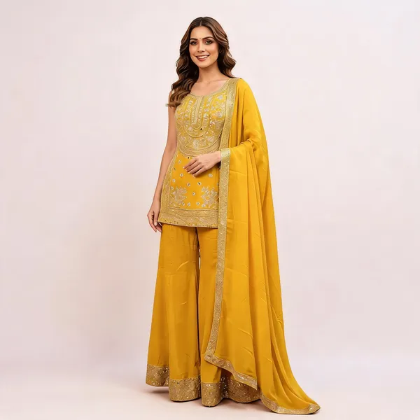 Yellow_Vichitra_Kurta_Set_For_Women