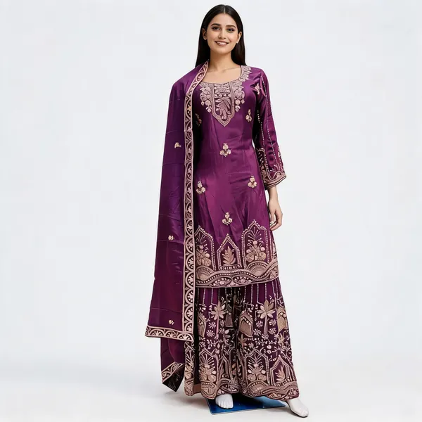 Wine_Silk_Kurta_Set_For_Women