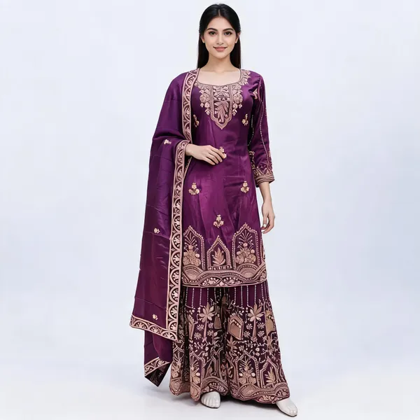Wine_Silk_Kurta_Set_For_Women