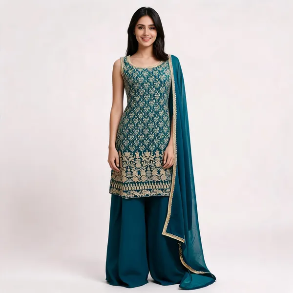 Green_Rama_Georgette_Kurta_Set_For_Women