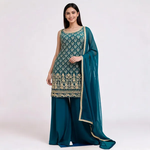 Green_Rama_Georgette_Kurta_Set_For_Women