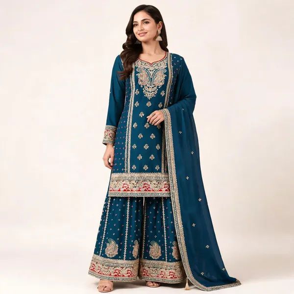 Blue_Silk_Kurta_Set_For_Women