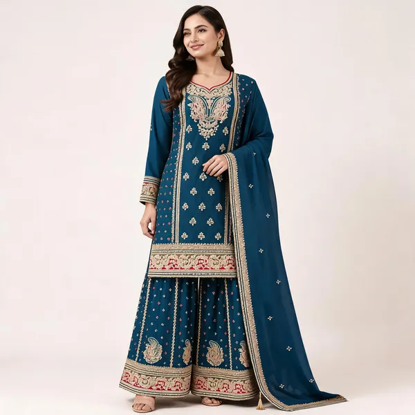Blue_Silk_Kurta_Set_For_Women
