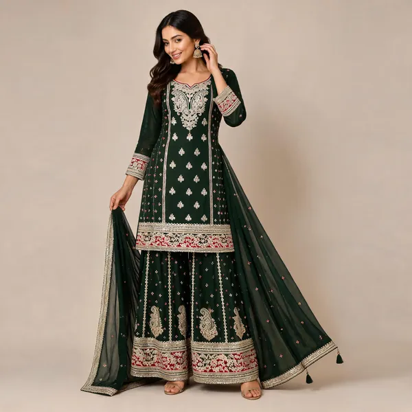 Mehendi_Green_Silk_Kurta_Set_For_Women