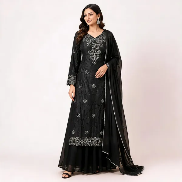 Black_Silk_Kurta_Set_For_Women