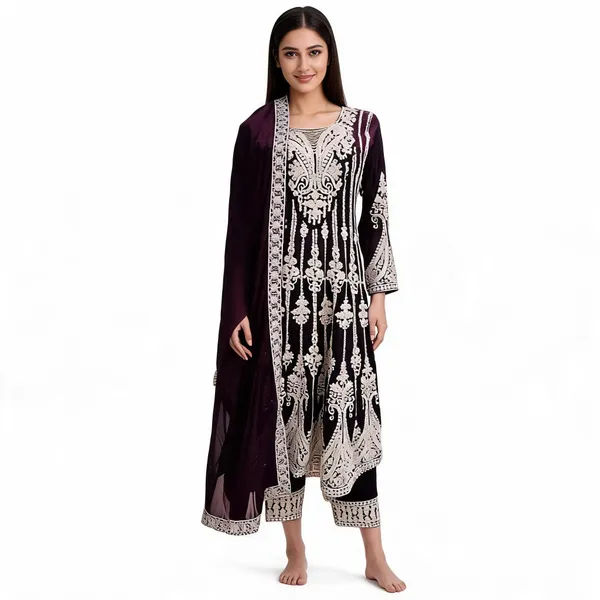 Wine_Georgette_Kurta_Set_For_Women