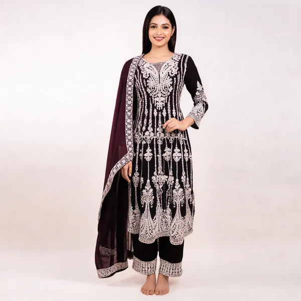Wine_Georgette_Kurta_Set_For_Women