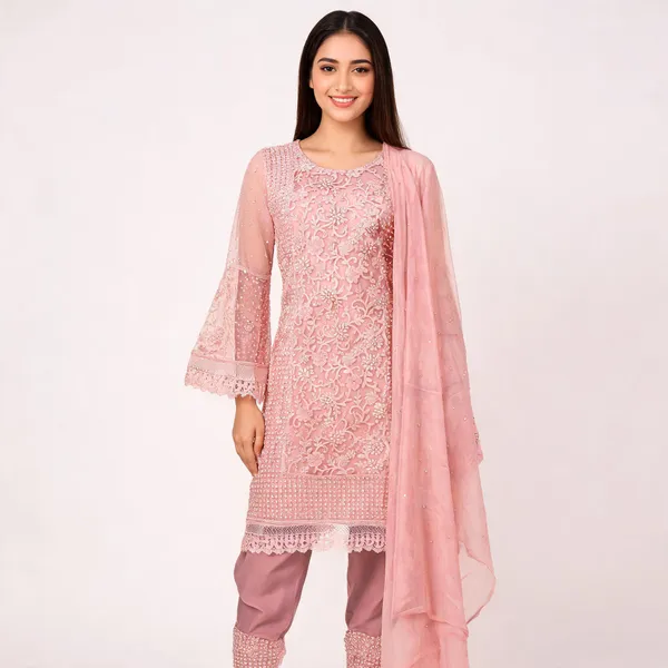 Blush_Pink_Net_Kurta_Set_For_Women