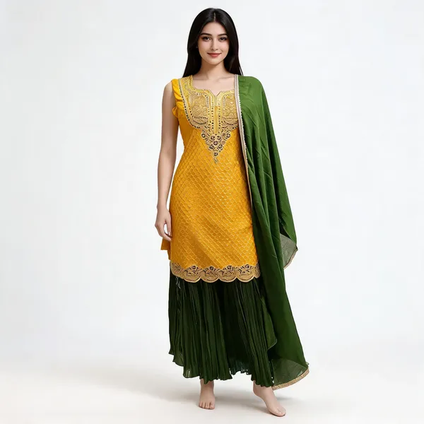 Yellow_Green_Georgette_Kurta_Set_For_Women