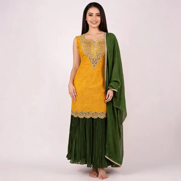 Yellow_Green_Georgette_Kurta_Set_For_Women