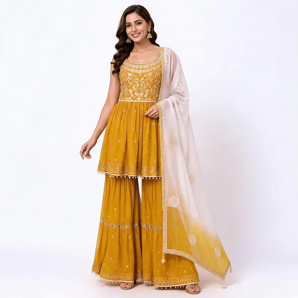Yellow_Georgette_Kurta_Set_For_Women