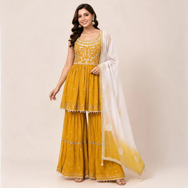 Yellow_Georgette_Kurta_Set_For_Women