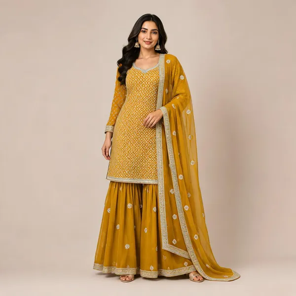 Yellow_Georgette_Kurta_Set_For_Women