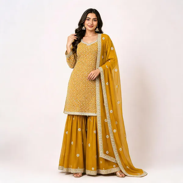 Yellow_Georgette_Kurta_Set_For_Women